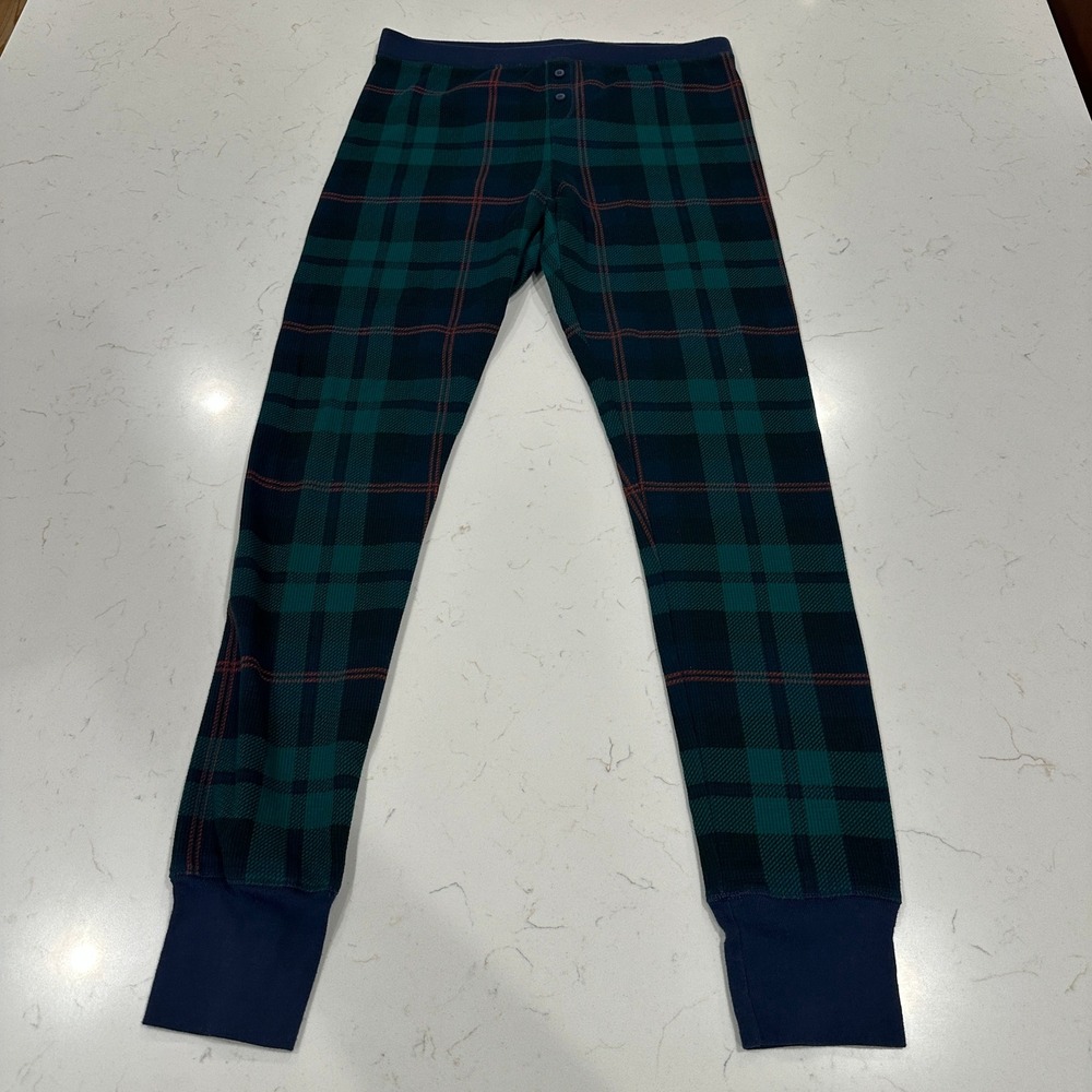 Old Navy Womens Green Navy Plaid Thermal Pajama Pants Waffle Leggings Medium